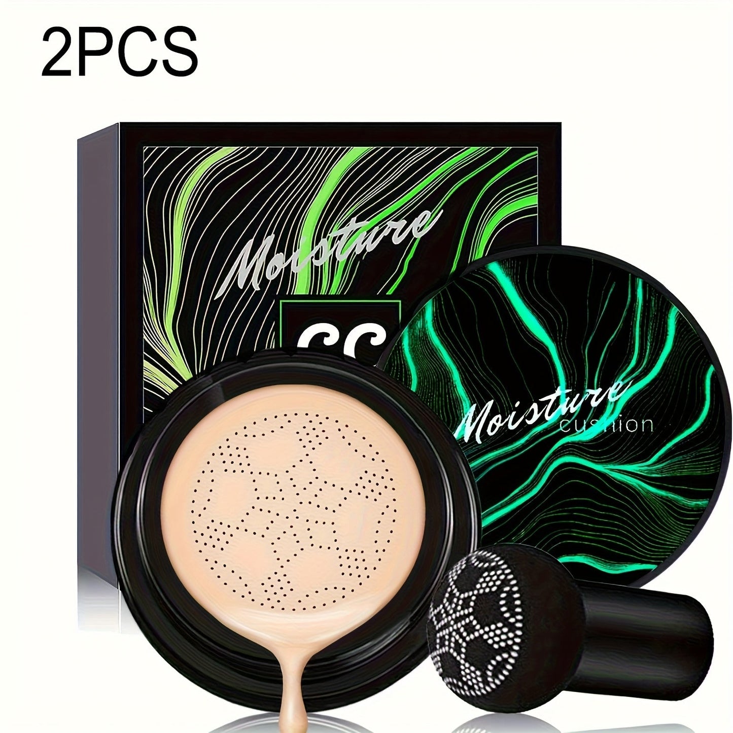 Mushroom Head Air Cushion Foundation 2pcs BB CC Cream Set Hydrating Waterproof Buildable Coverage Pore Invisible Long Lasting Natural Dewy Finish Face Makeup for Women