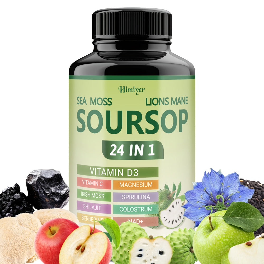 Soursop Capsules Advanced Herbal Supplement with Shilajit, Irish Moss, Berberine & NAD+ – Immunity, Antioxidant & Circulatory Support | Vitamin D3, C & Magnesium | ShopVora UK