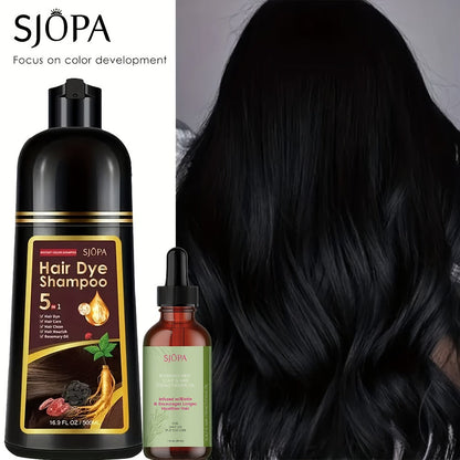 Hair Color Shampoo 5-in-1 Instant Gray Coverage Color Dyeing Conditioner 16.9oz – SJOPA No Ammonia Safe Natural Formula 12 Shades Unisex Men Women