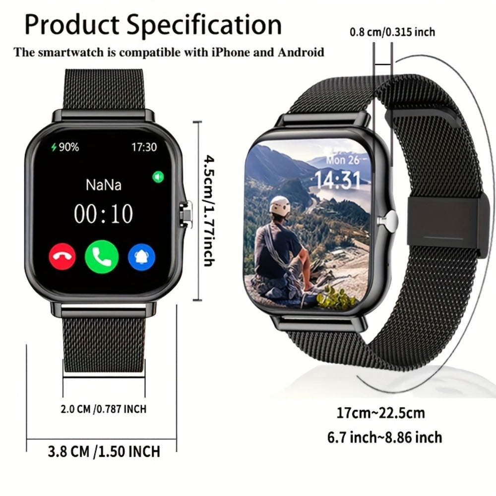 Smartwatch Gift with Metal Strap, Wireless Calling, Music Player and App Alerts in Four Colors