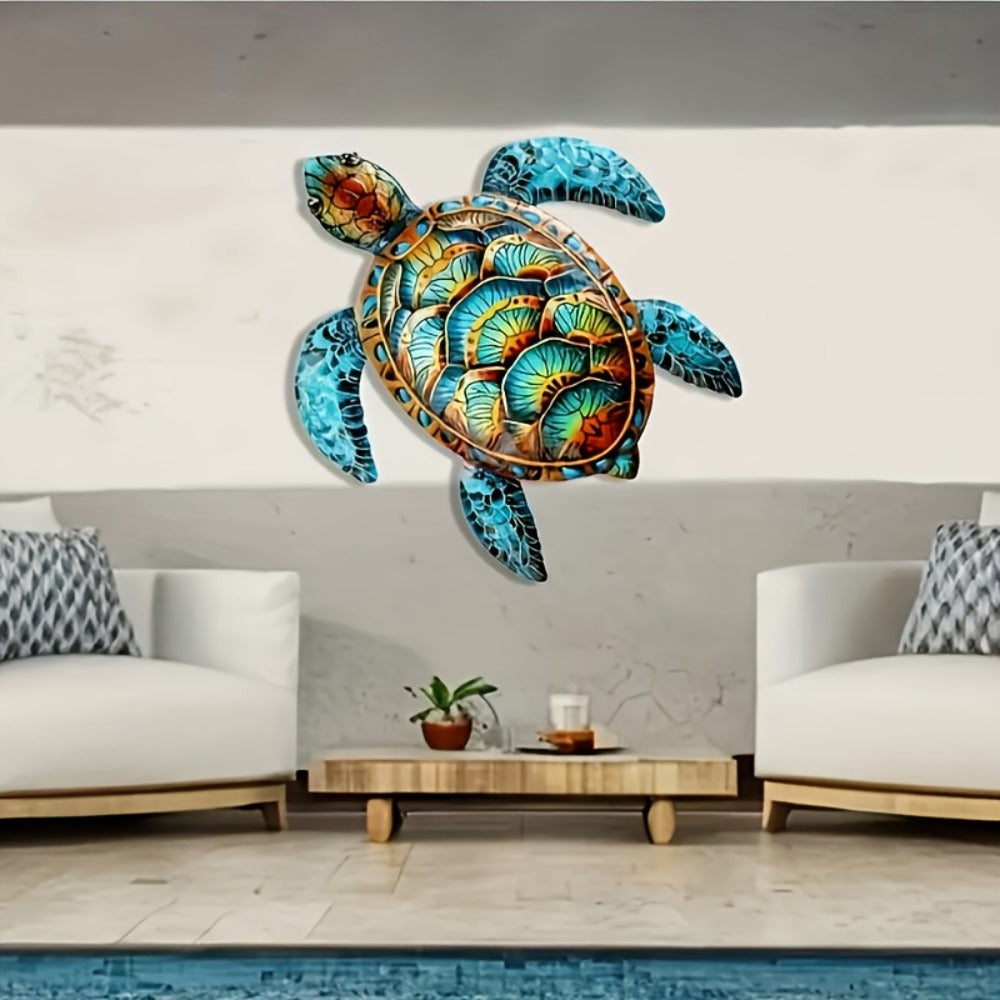 Metal Wall Art Turtle Sculpture - Colorful Swirling Pattern Hanging Decor, Intricate Boho Wall Decoration for Living Room Bedroom Entryway, Housewarming Gift, Easy Install, 14.37x15.75 Inch