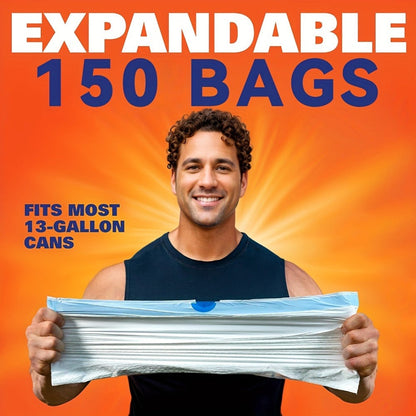 13-Gallon Scented Drawstring Trash Bags, 150-Count Pack in Three 50-Bag Rolls with Blue Ties