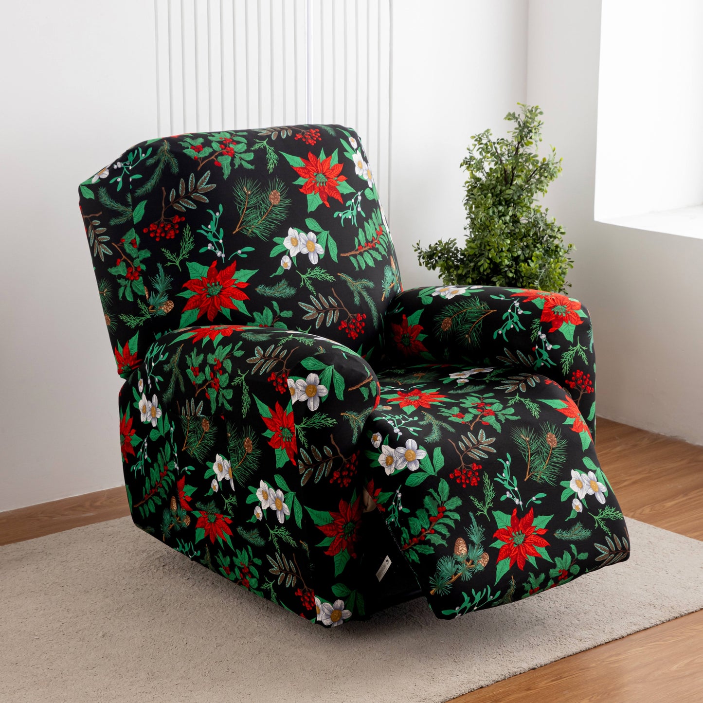 Chair Cover Four-Piece Printed Recliner Slipcover with Side Pockets in Ten Available Pattern Choices