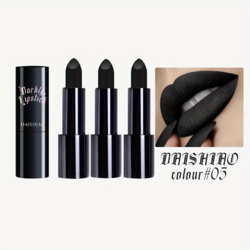 Black Matte Lipstick Set 3 Pack — Waterproof Long-Lasting Gothic Lip Color, Full Coverage Smudge-Proof Dark Lip Makeup for Halloween Costume Valentine's Day Gift for Women