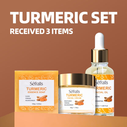 Three-Piece Turmeric-Labeled Skin Care Set with 100 g Soap, 50 g Cream and 1.01 oz Oil for Daily Routines