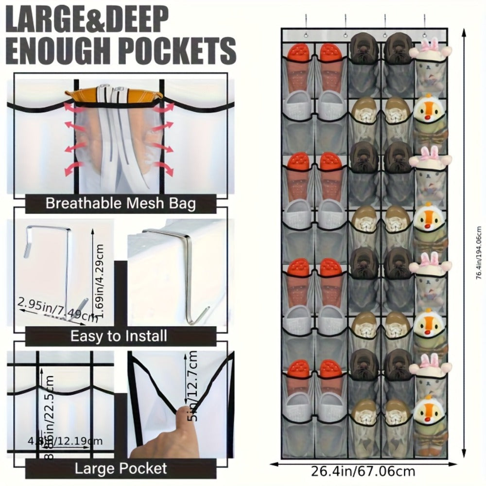 Over Door Shoe Storage Organizer with 28, 35 or 40 Mesh Compartments and Included Hooks for Home Organization