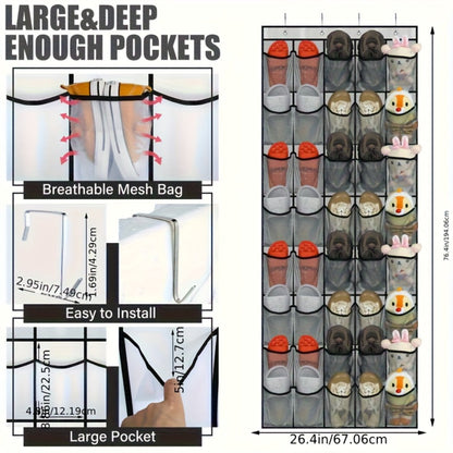 Over Door Shoe Storage Organizer with 28, 35 or 40 Mesh Compartments and Included Hooks for Home Organization