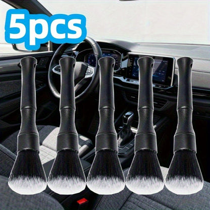 Car Interior Cleaning Brush Set – 5pcs Soft Bristle Detailing Brushes for Dashboard, Vents & Instrument Panel, Non-Shedding, Black