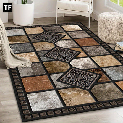 Area Rug 56x80 Marble Tile Print with Soft Surface for Living Room, Bedroom or Covered Patio