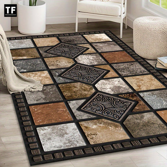 Area Rug 56x80 Marble Tile Print with Soft Surface for Living Room, Bedroom or Covered Patio