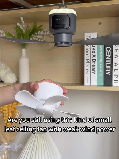 Hanging Camping Fan with 12000mAh Battery, Three Blades, Remote Control, LED Light and Timer Settings