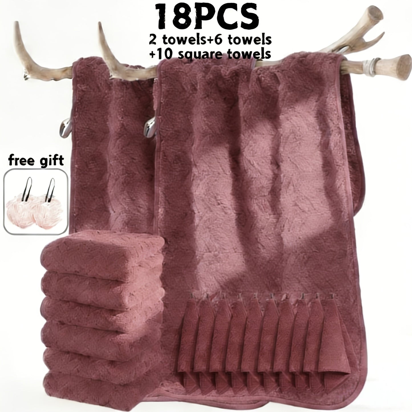 Bath Towels Set 18 or 20 Piece Coral Fleece Mix with Washcloths and Bath Ball in Multiple Colors