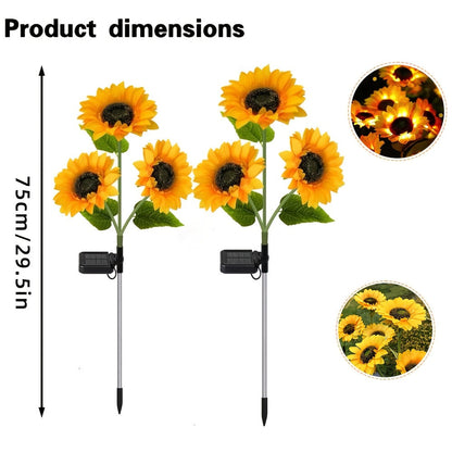 Solar Garden Lights 2-Pack Sunflower Stakes with 6 LED Blooms, IP65 and 75cm Height for Path Decor