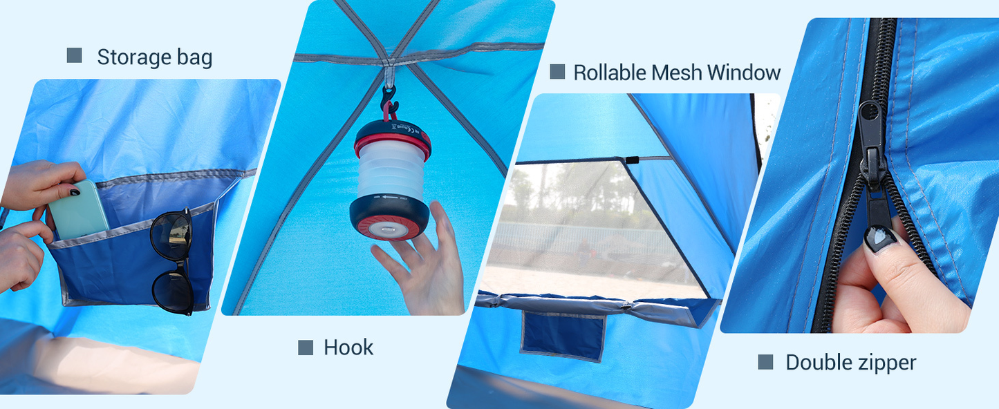 Convertible Beach Canopy Tent with Removable Roof, Four Setup Modes and Blue Checkout Color