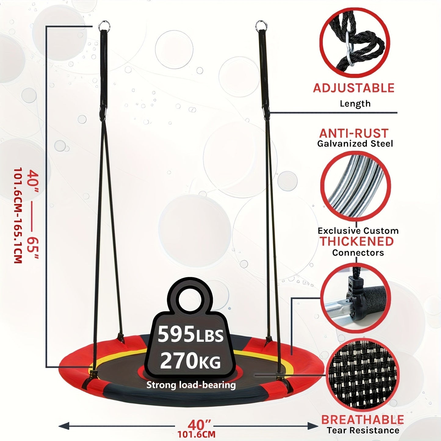 Flying Saucer Tree Swing 39"-43" – Textilene Fabric, UV & Tear Resistant, 360° Rotating with Adjustable Rope – Round Outdoor & Indoor Swing for Backyard & Garden, Multiple Colors