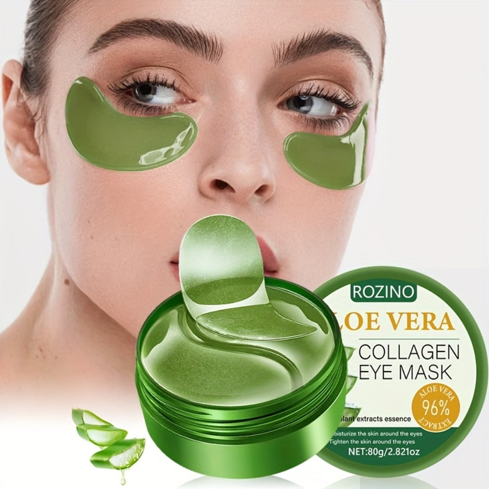 Aloe Vera Under-Eye Gel Patch Jar, 80g with 60 Green Eye Masks and an Included Applicator Spoon