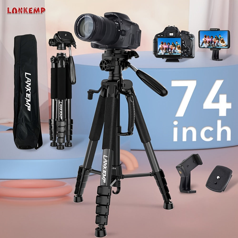 ALEiMON 74-Inch Tripod with Dual Quick Release Plate – Heavy-Duty Aluminum Alloy Camera Stand with Phone Clip & Carry Bag for DSLR, Mirrorless, Projector, Spotting Scope & Webcam