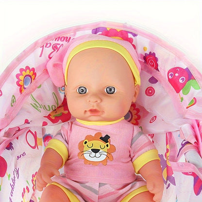 11-Inch Baby Doll and Folding Stroller Playset with 12 Food Accessories in Pink or Purple Color Options
