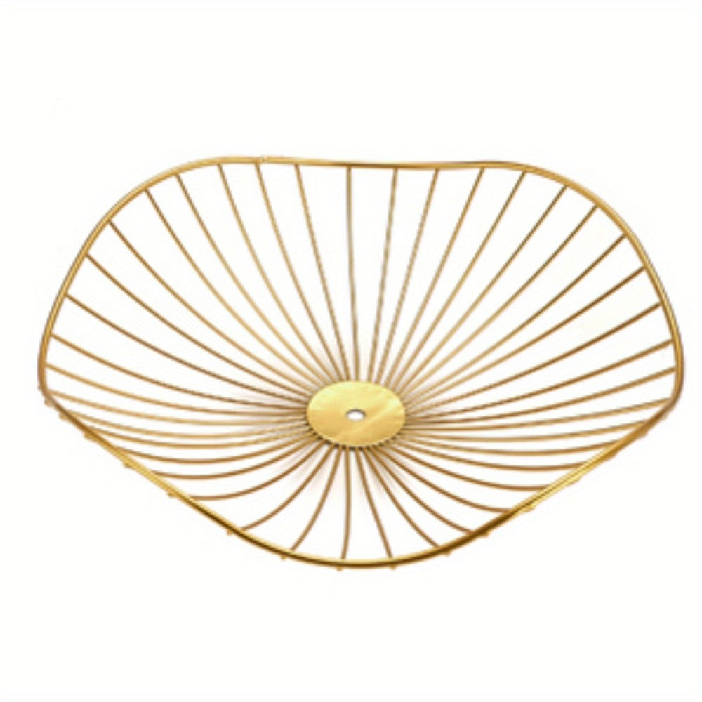 Three-Tier Golden Metal Wire Fruit Basket Stand with Lotus-Leaf Bowls, 46.5 cm Wide Countertop Design