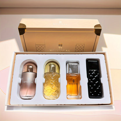 Perfume Gift Set Four Mini Spray Bottles in 20ml or 30ml Sizes with Mixed Bottle Shapes and Fitted Box