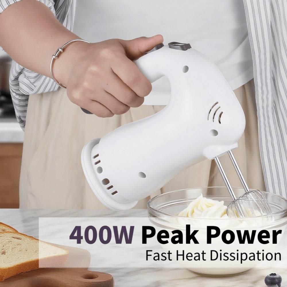 Hand Mixer Electric 400W with Storage Stand & 5-Speed Turbo Boost – 5 Stainless Steel Attachments for Baking Cream Cake Dough Cookie