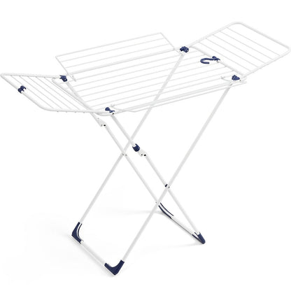 White Four-Wing Folding Clothes Drying Rack with X-Frame, Freestanding Laundry Bars and 55.1 x 37.8-Inch Layout