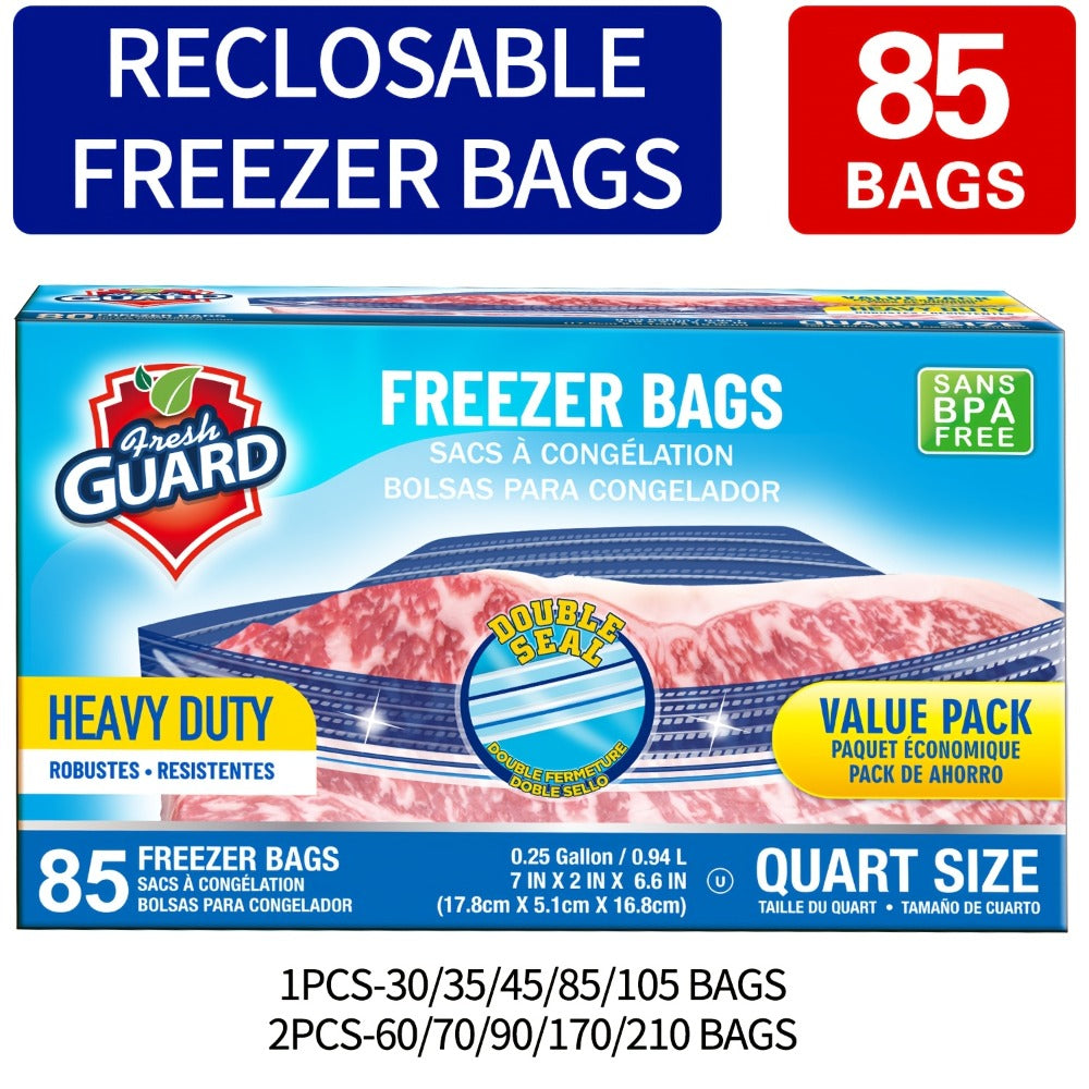 Reclosable Kitchen Storage Bags in Quarter-, One- or Two-Gallon Sizes with Five Count and Pack Options