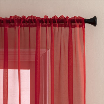 Two-Panel Solid Sheer Curtains with Rod-Pocket Header, Seven Colors and Four Size Configurations