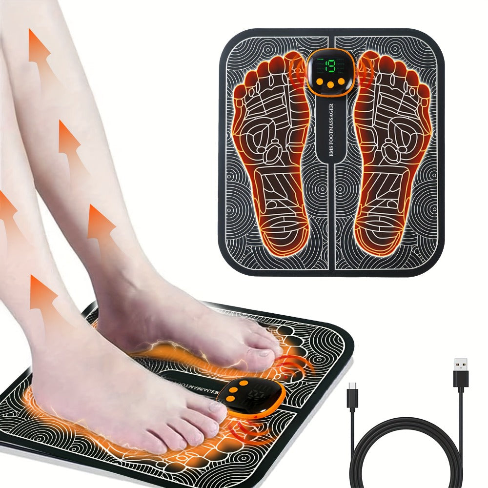 USB-Powered Foot Stimulation Mat with Eight Modes, Nineteen Levels and Foldable Black Pad Design
