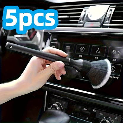 Car Interior Cleaning Brush Set – 5pcs Soft Bristle Detailing Brushes for Dashboard, Vents & Instrument Panel, Non-Shedding, Black