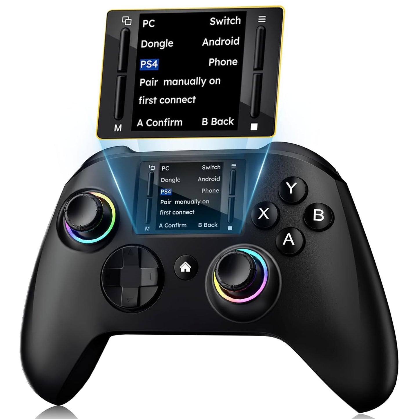 Wireless Gaming Controller Touchscreen PC PS4 Switch Android iOS - 4 Programmable Buttons Rapid Fire 6-Axis Gyroscope Dual Vibration RGB Lighting Bluetooth Gamepad for All Platforms