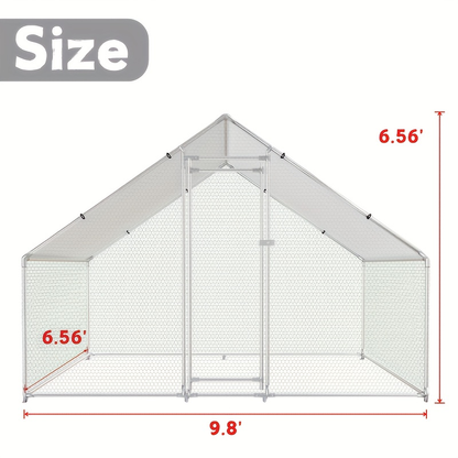 Walk-In Metal Poultry Enclosure in Six Size Options with Mesh Walls, Door and Partial Roof Cover