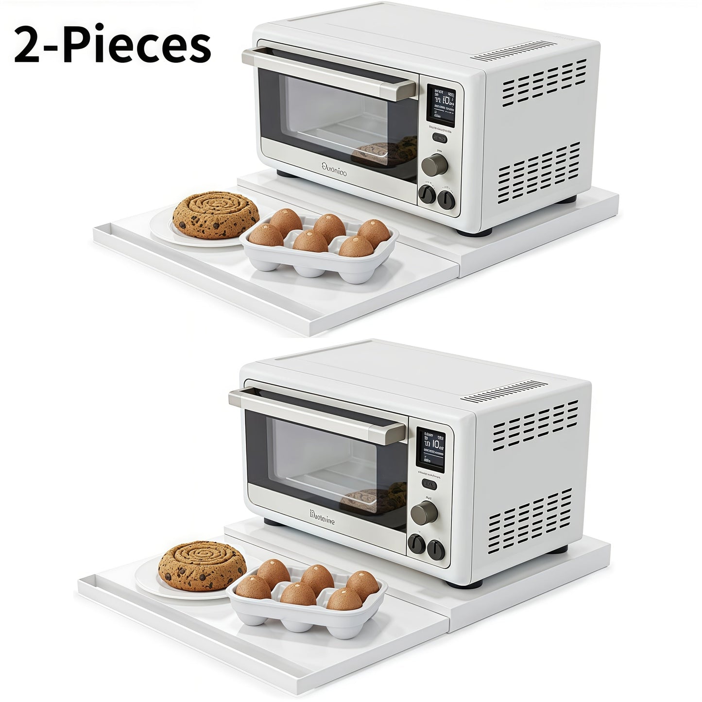 Pull-Out Microwave Stand with Metal Countertop Shelf, 15.4-24.4-Inch Extension and Black or White One- or Two-Piece Sets