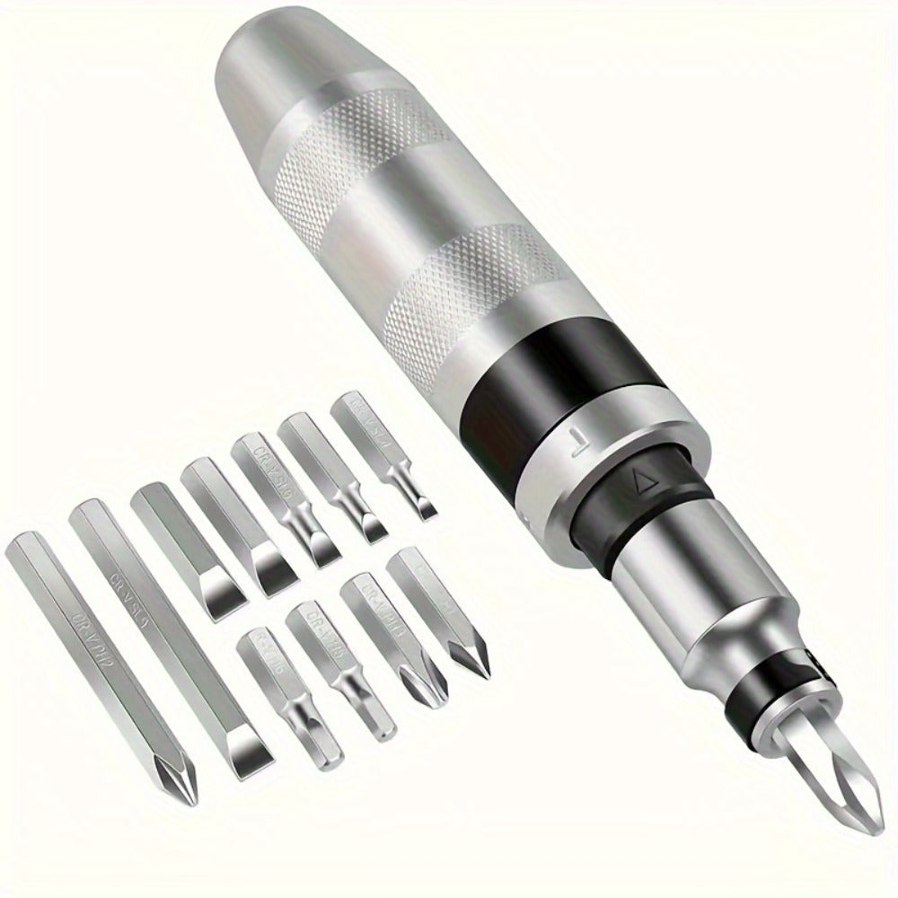Thirteen-Piece Manual Impact Screwdriver Set with Reversible Driver, Chisel Bits and Screw Extractors