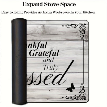 Stove Top Cover Heat Resistant Scratch-Proof 28.5x20.5" - Thankful Grateful Blessed Kitchen Decor Glass Protector Mat for Cooktops, Ovens, Washers & Dryers, Easy-Clean Multipurpose Noodle Board