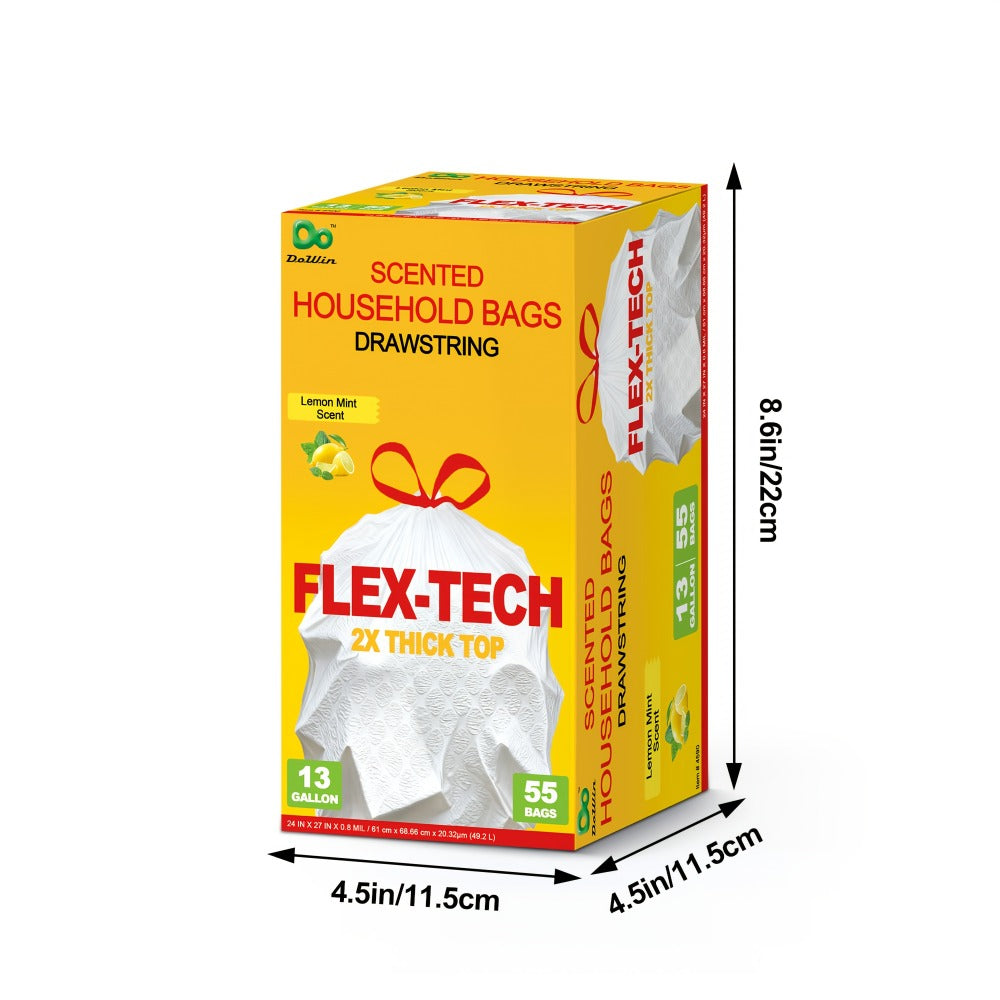 13-Gallon Scented Drawstring Trash Bags in White with Pink Ties and 20, 55, 110 or 165-Count Packs