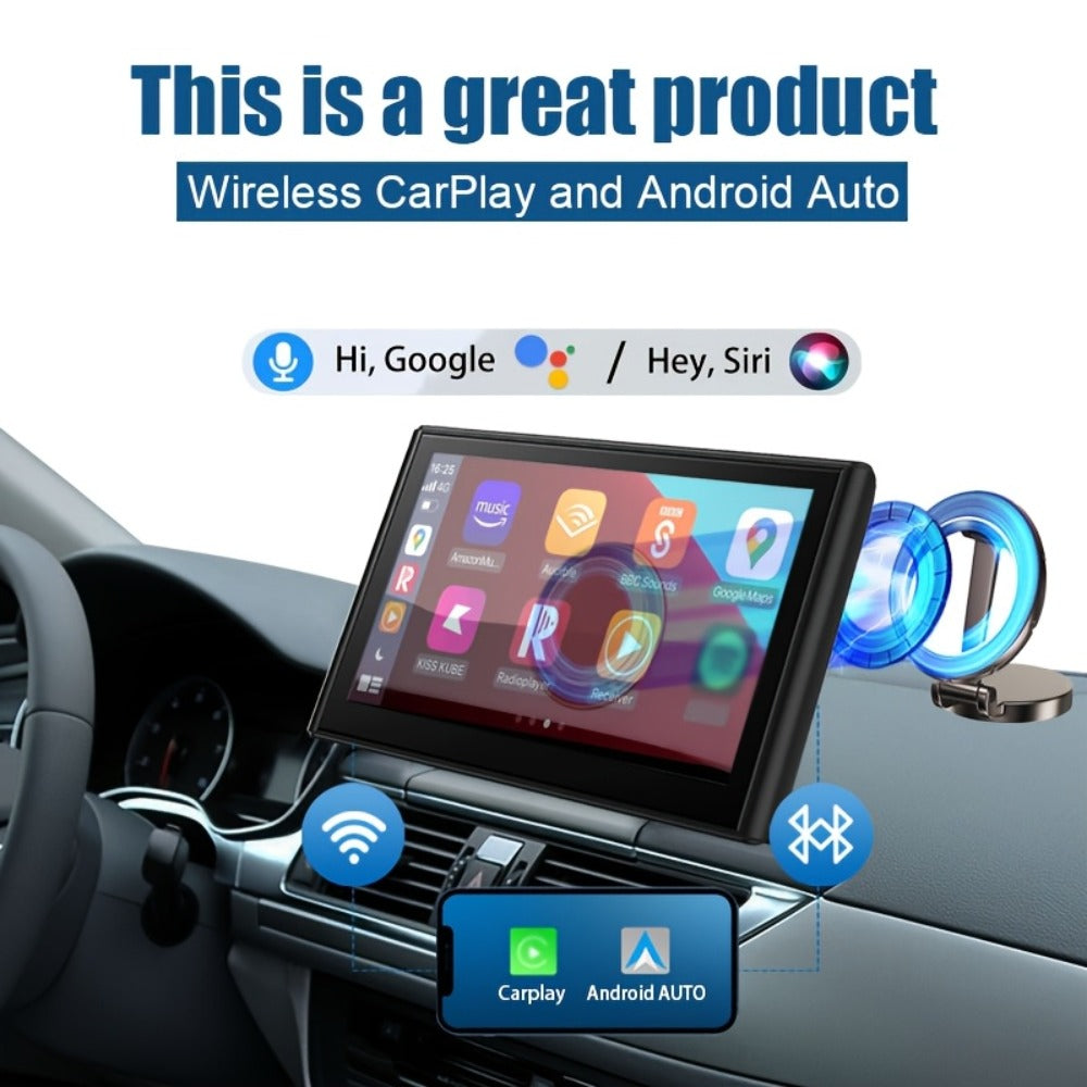 Portable Car GPS Navigation 8" - Wireless CarPlay & Android Auto, HD Touchscreen, Magnetic Mount, Mirror Link, FM Radio, AUX/USB/TF, Backup Camera Included