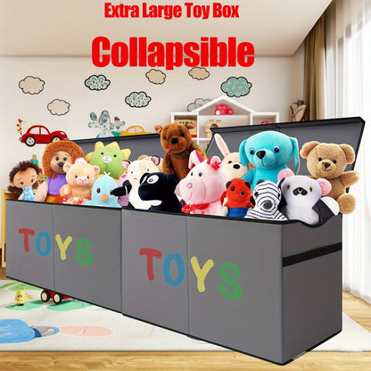 Extra-Large Foldable Toy Storage Chest with Two Compartments, Removable Dividers, Lids and Exact Grey Option