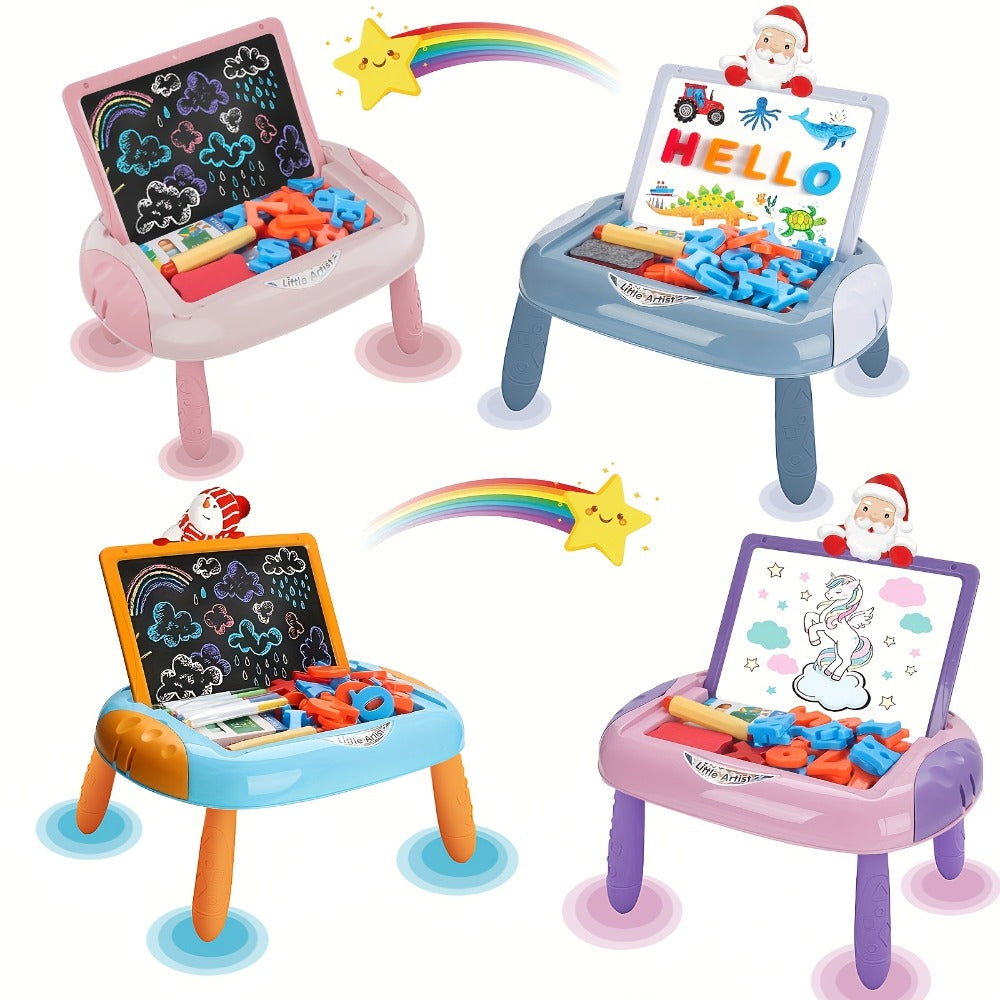 Double-Sided Kids Drawing Easel with Foldable Tabletop Stand, Chalkboard, Whiteboard and Six Color Options