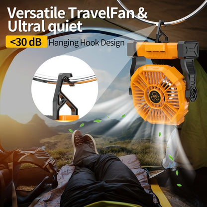 20000mAh-Label Camping Fan with Hanging Hook, LED Lantern and Six Color Checkout Options Pictured