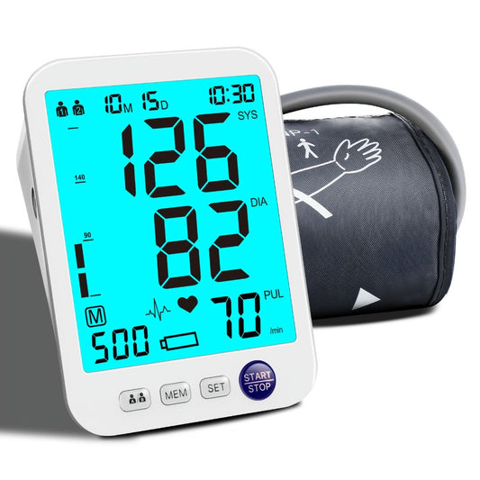 Blood Pressure Monitor Upper-Arm Device with 22-42 cm Cuff, Large Backlit Display, Dual-User Memory and Two Power Options