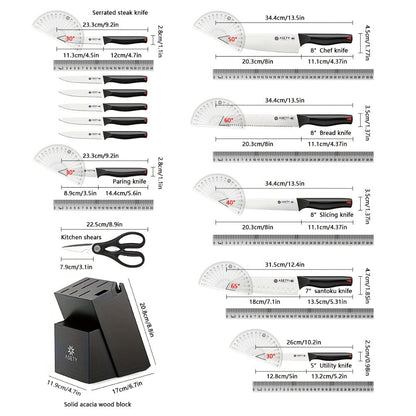 15-Piece Kitchen Knife Set with PP Handle, Professional Chef Knife Set with Block, Stainless Steel Sharp Blade, Ergonomic Non-Slip Handle, Home Cooking & Restaurant Knife Set