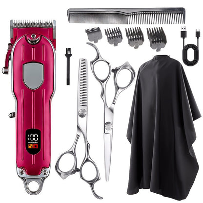 Barber Hair Clipper Kit for Men — USB Rechargeable Digital Size Adjustment, Complete Set with Scissors & 4 Limit Combs, Professional Home Barbering Grooming Set, Gift for Dad & Husband