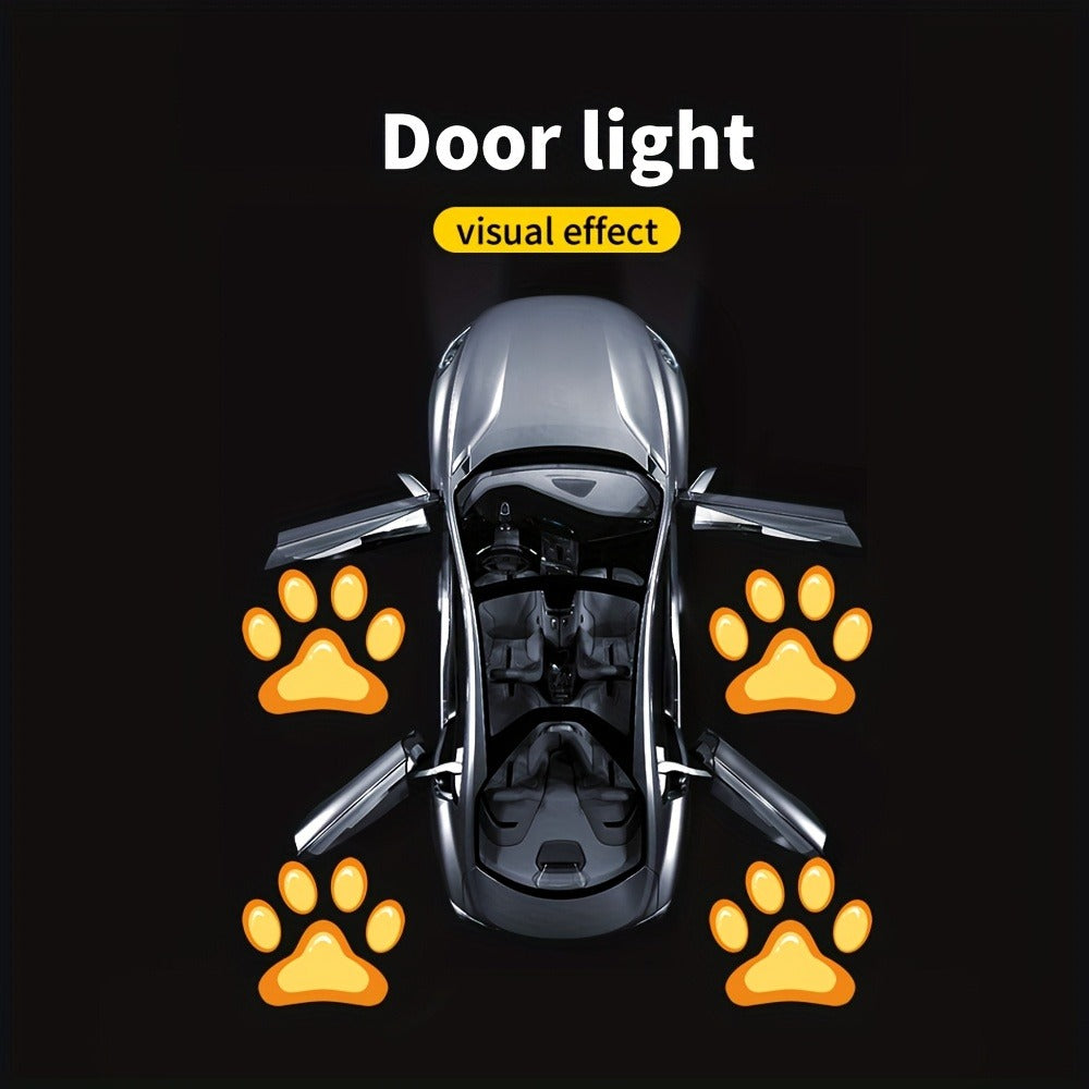 Car Door LED Projector Welcome Lights 4 Pcs – Courtesy Step Logo Light Cute Pattern Projection Festive Atmosphere Night Light Sky Blue Pink Amber