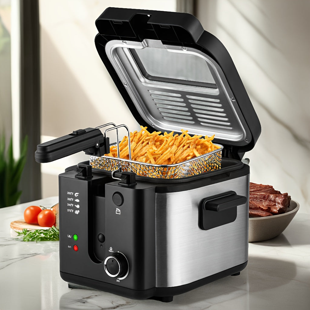 Deep Fryer with Basket 1500W | Adjustable Temperature, Removable Lid & Non-Stick Interior Pot, Viewing Window, Dishwasher-Safe Basket for Home Electric Frying – 1.5L & 2.5L Options, Black