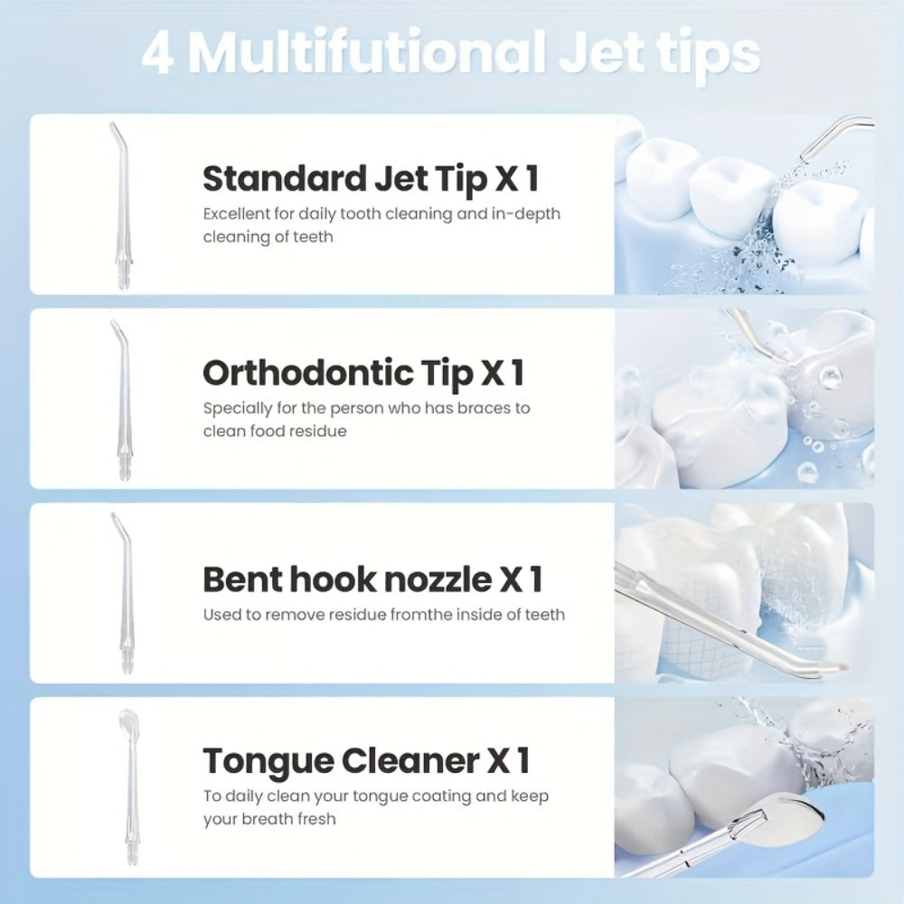 USB Rechargeable Electric Toothbrush and Water Flosser Set with Three Modes, Four Heads and Four Nozzles