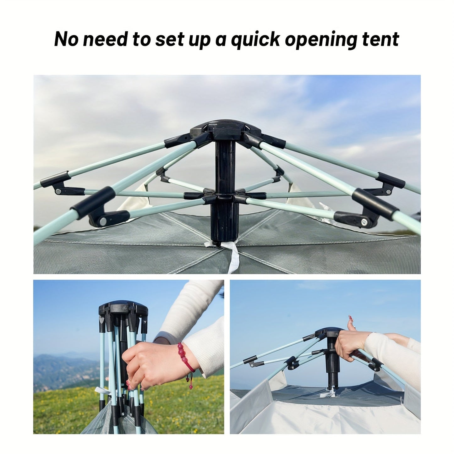 Camping Tent 4-6 Person Hexagonal Quick-Open Oxford Shelter with Vestibule and Included Stakes