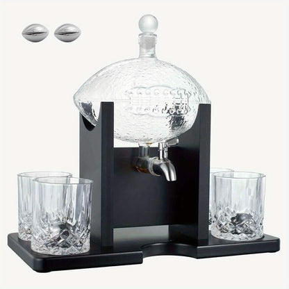Football Whiskey Decanter Set 47oz Lead-Free Glass Liquor Decanter with 2 Whiskey Glasses & 2 Football Chillers – Sports Bar Gift for Men Dad Husband Coach Birthday