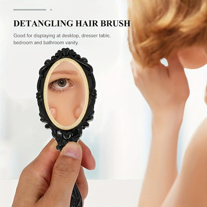 Retro Hair Comb Set with Mirror Scalp Massage Hairbrush Pocket Mirror Vintage Vanity Brush Set for Women Girls Travel Daily Grooming Makeup Gift Black