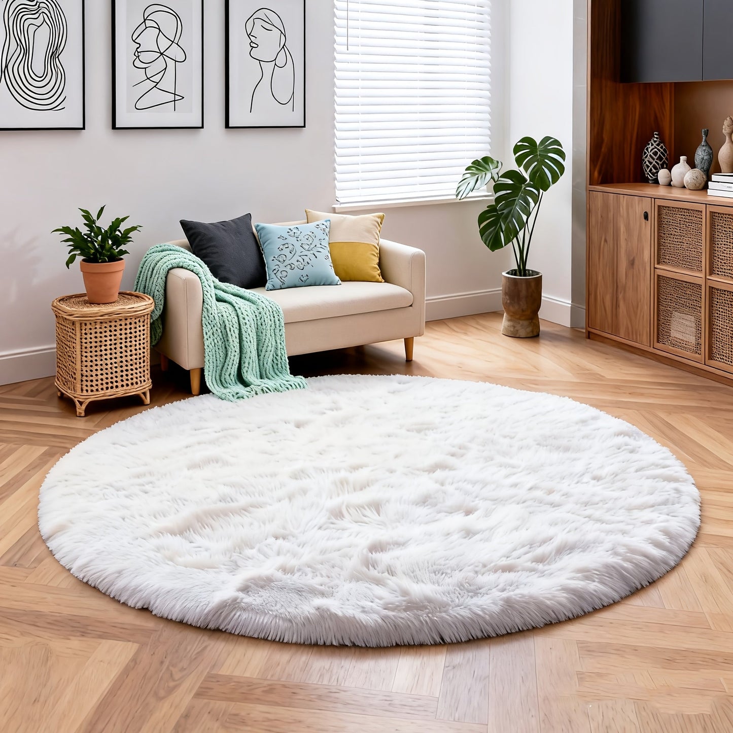 Round Shaggy Area Rug in Seven Solid or Tie-Dye Colors with 4 x 4-Foot to 8 x 8-Foot Sizes